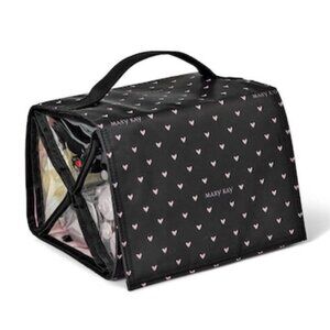 Mary Kay Black and Pink Heart Pouch hanging Roll up makeup bag travel NEW!